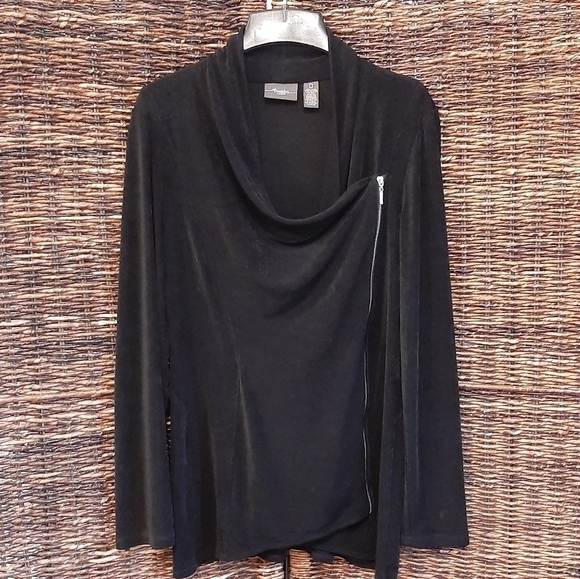 Chico's Travelers Zip Front Slinky Cardigan Jacket Resortwear Vaca Black 0 Small - Picture 1 of 6